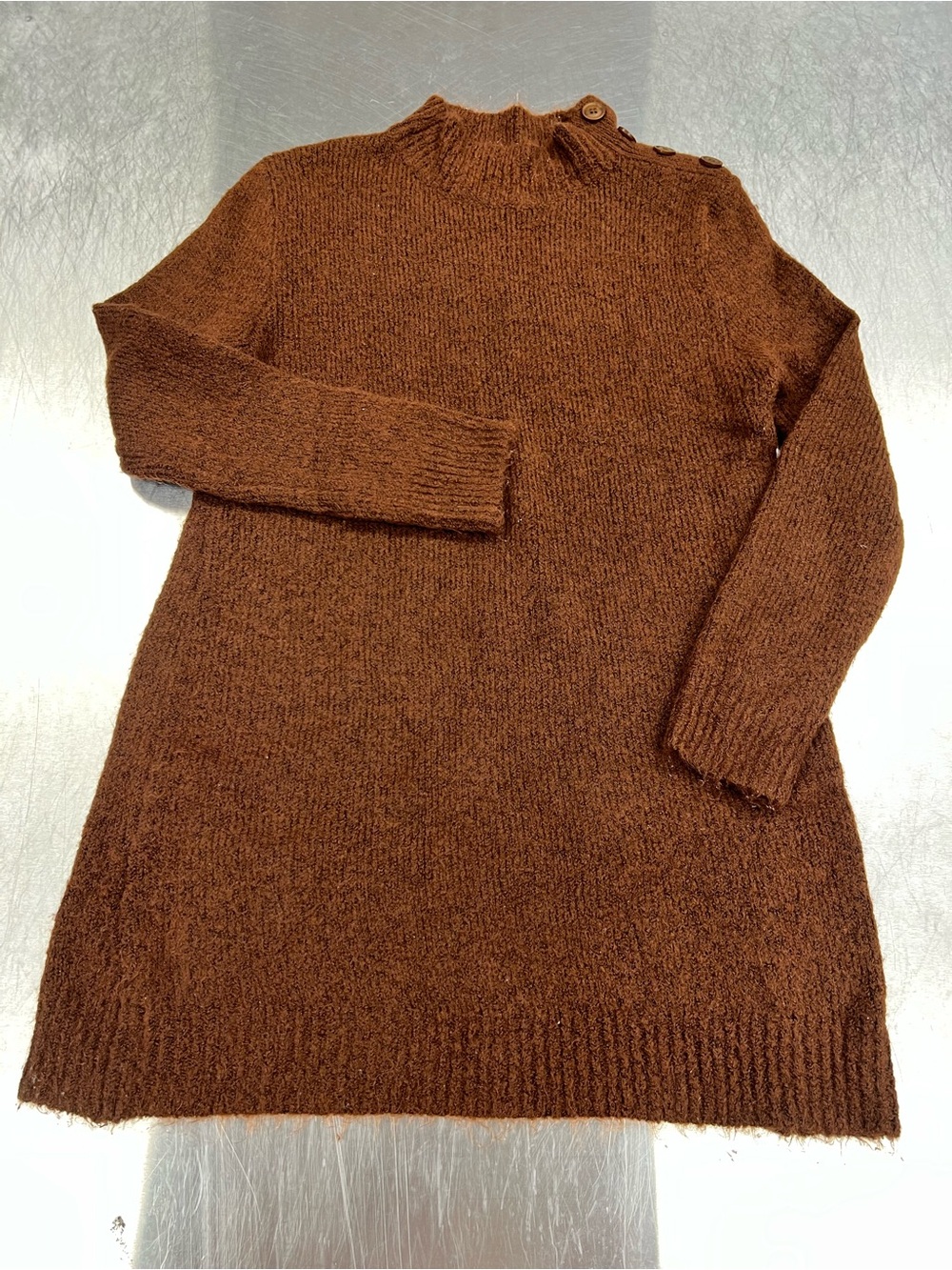Easy Clothes Cozy Button-Shoulder Knit Sweater Dress - Brown Women’s Small